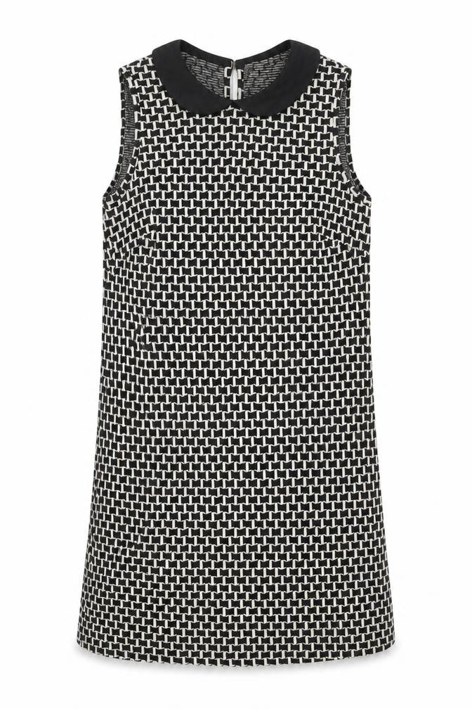 Henry Holland Womens Black Geometric Cotton Shift Size 6 Collared Button