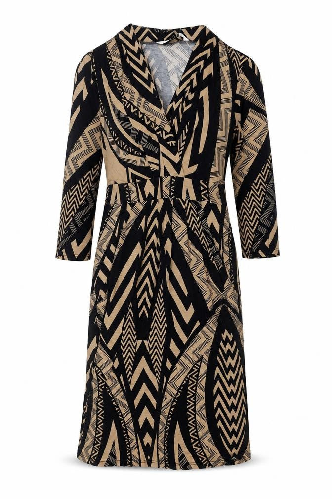 Debenhams Womens Black Geometric Viscose Sheath Size 10 V-Neck Pullover
