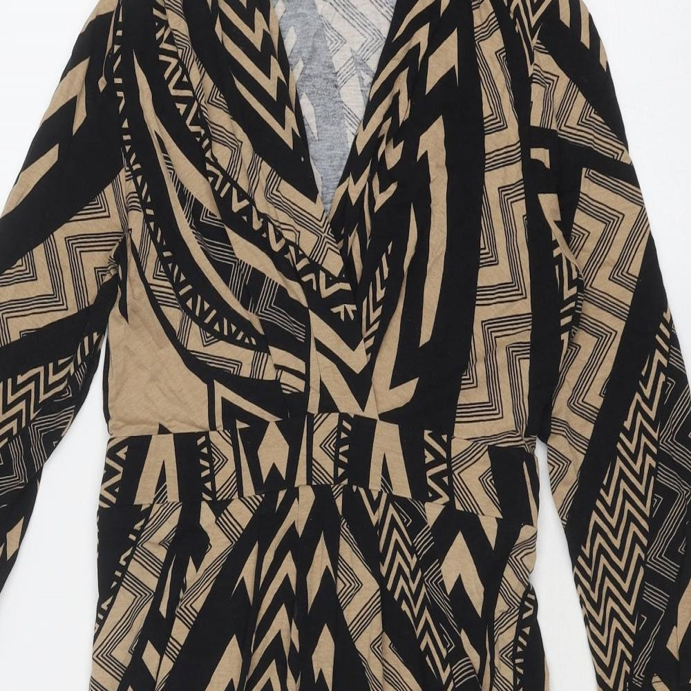Debenhams Womens Black Geometric Viscose Sheath Size 10 V-Neck Pullover