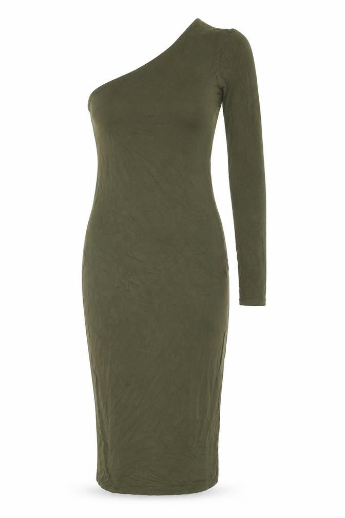Bear Dance Womens Green Viscose Bodycon Size S One Shoulder Pullover