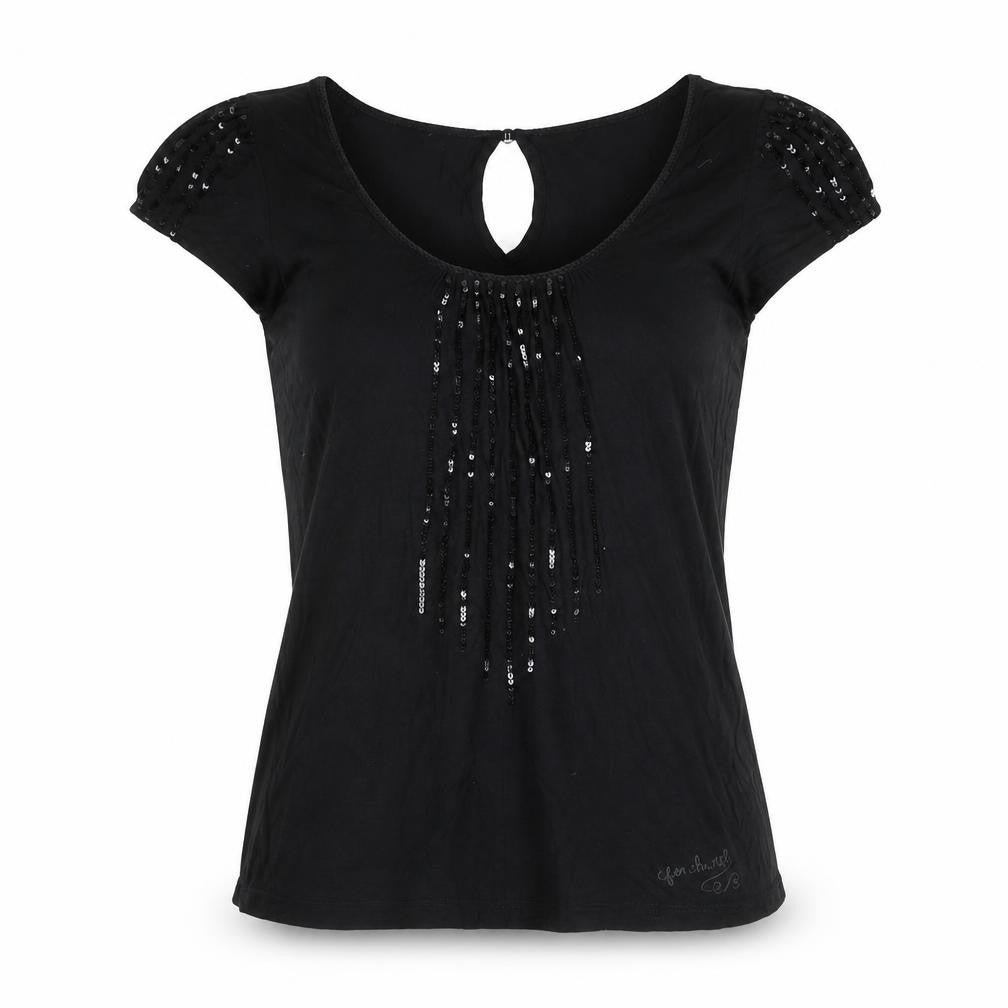 Fenchurch Womens Black Viscose Basic T-Shirt Size S Scoop Neck
