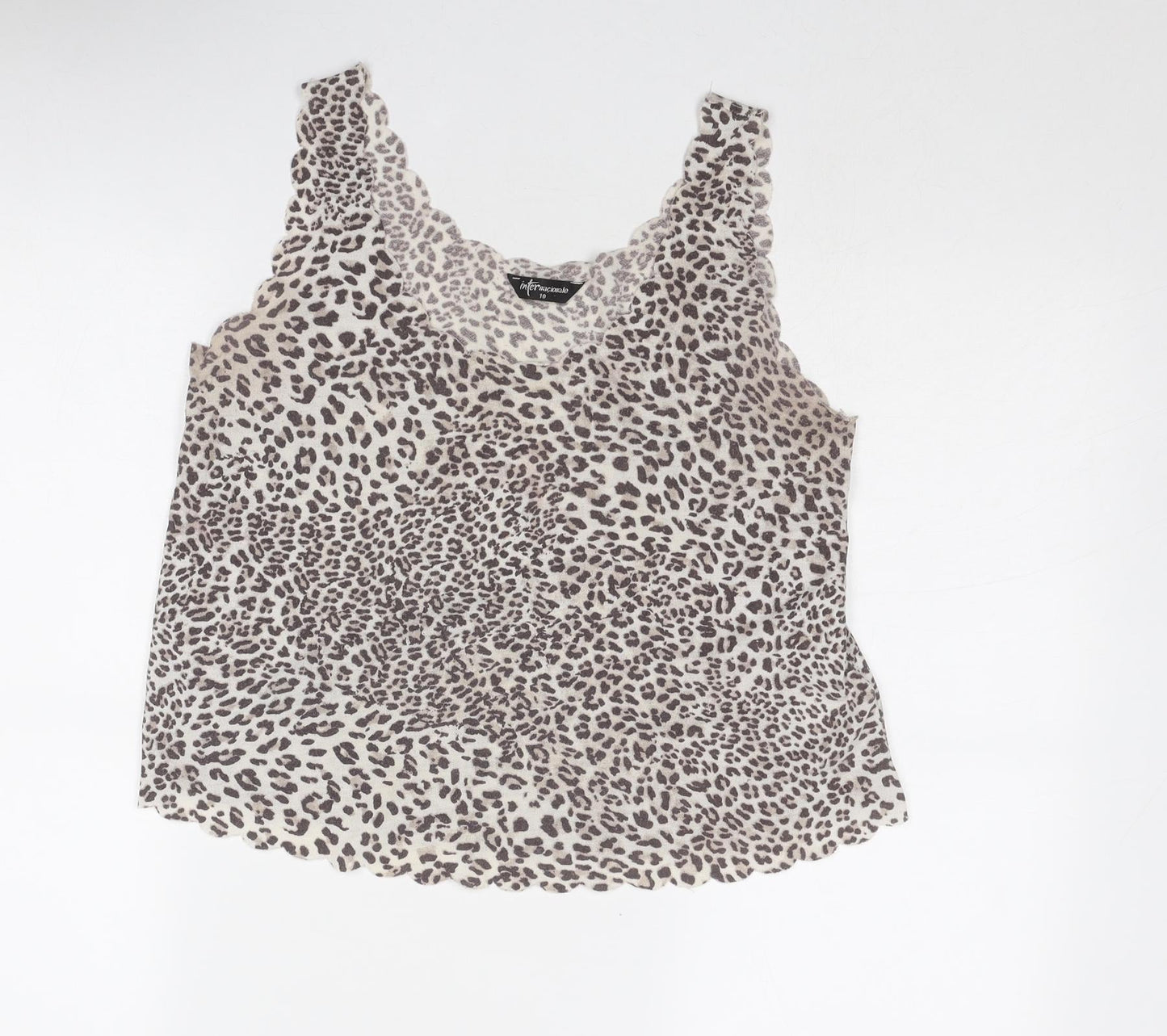 Internacionale Womens Grey Animal Print Polyester Basic Tank Size 10 Round Neck - Leopard Pattern