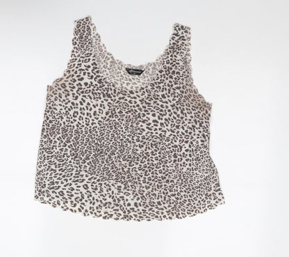 Internacionale Womens Grey Animal Print Polyester Basic Tank Size 10 Round Neck - Leopard Pattern