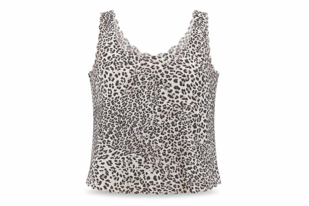 Internacionale Womens Grey Animal Print Polyester Basic Tank Size 10 Round Neck - Leopard Pattern