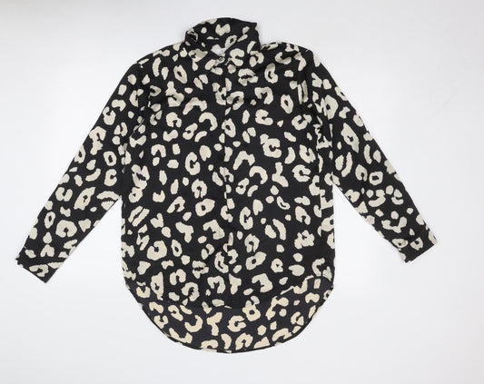 JS Millennium Womens Black Animal Print Polyester Basic Button-Up Size S Collared - Leopard Pattern