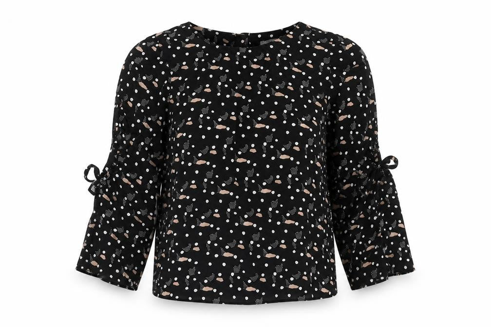 Oliver Bonas Womens Black Geometric Viscose Basic Blouse Size 8 Round Neck