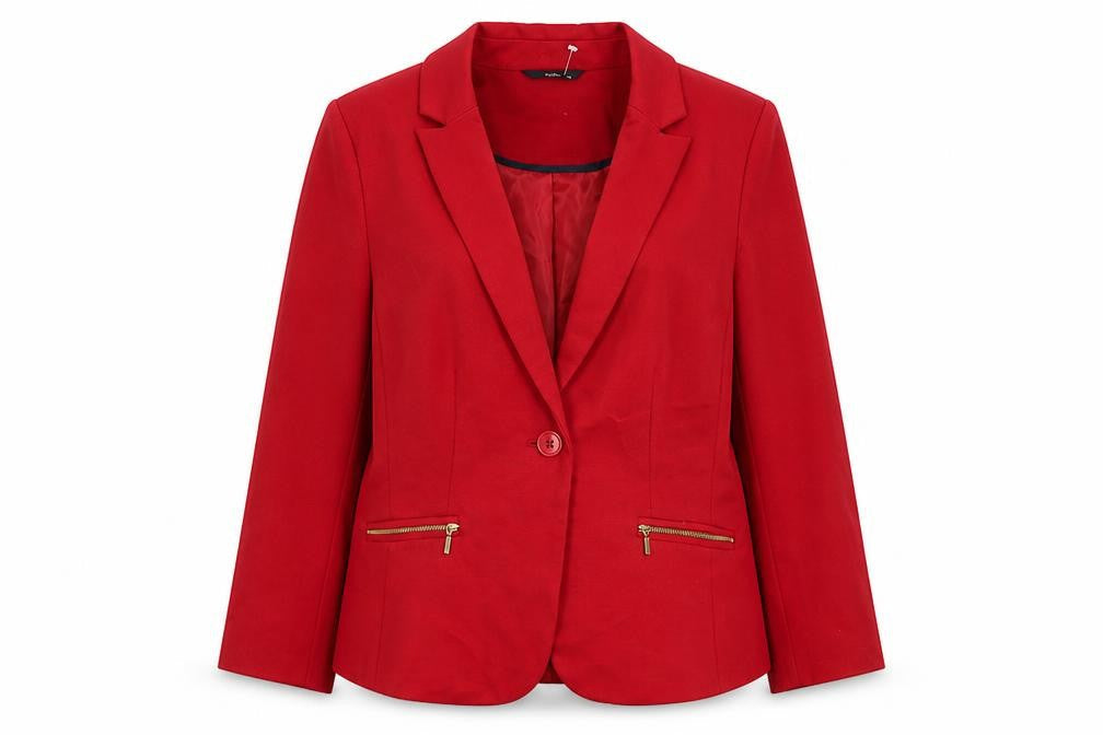 M&Co Womens Red Polyester Jacket Blazer Size 10
