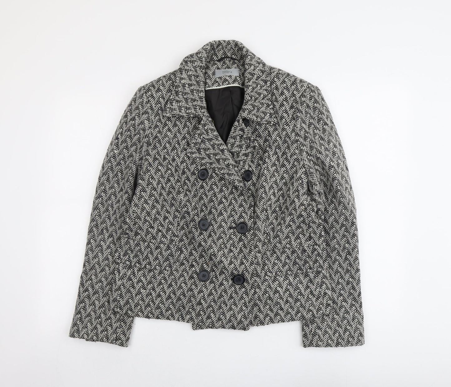 Marks and Spencer Womens Grey Geometric Jacket Blazer Size 16 Button