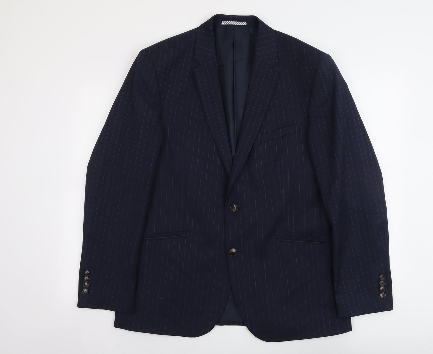 Marks and Spencer Mens Blue Striped Wool Jacket Suit Jacket Size 42 Regular
