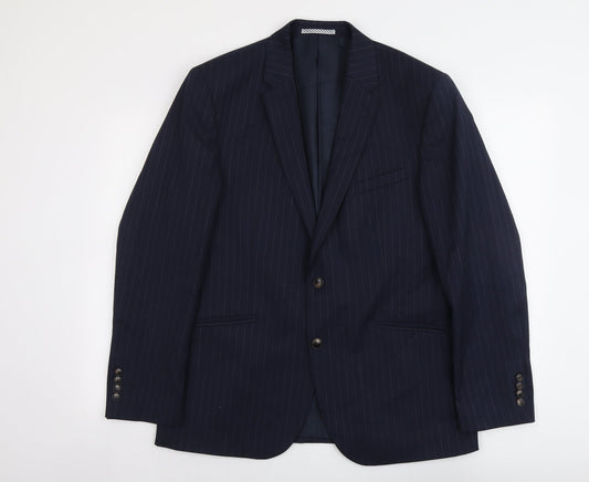Marks and Spencer Mens Blue Striped Wool Jacket Suit Jacket Size 42 Regular
