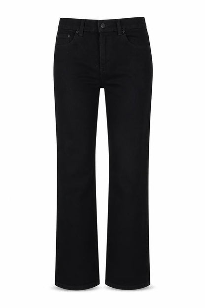 Front view of ESPRIT women’s black cotton straight jeans, size UK 29, in, 32-inch leg regular button