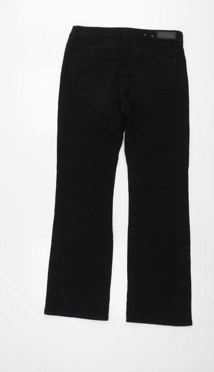 Back view of ESPRIT women’s black cotton straight jeans, size UK 29, in, 32-inch leg regular button