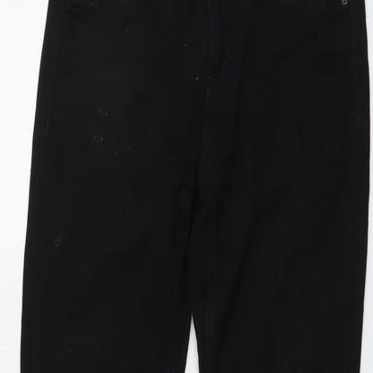 Close-up detail of ESPRIT women’s black cotton straight jeans, size UK 29, in, 32-inch leg regular button