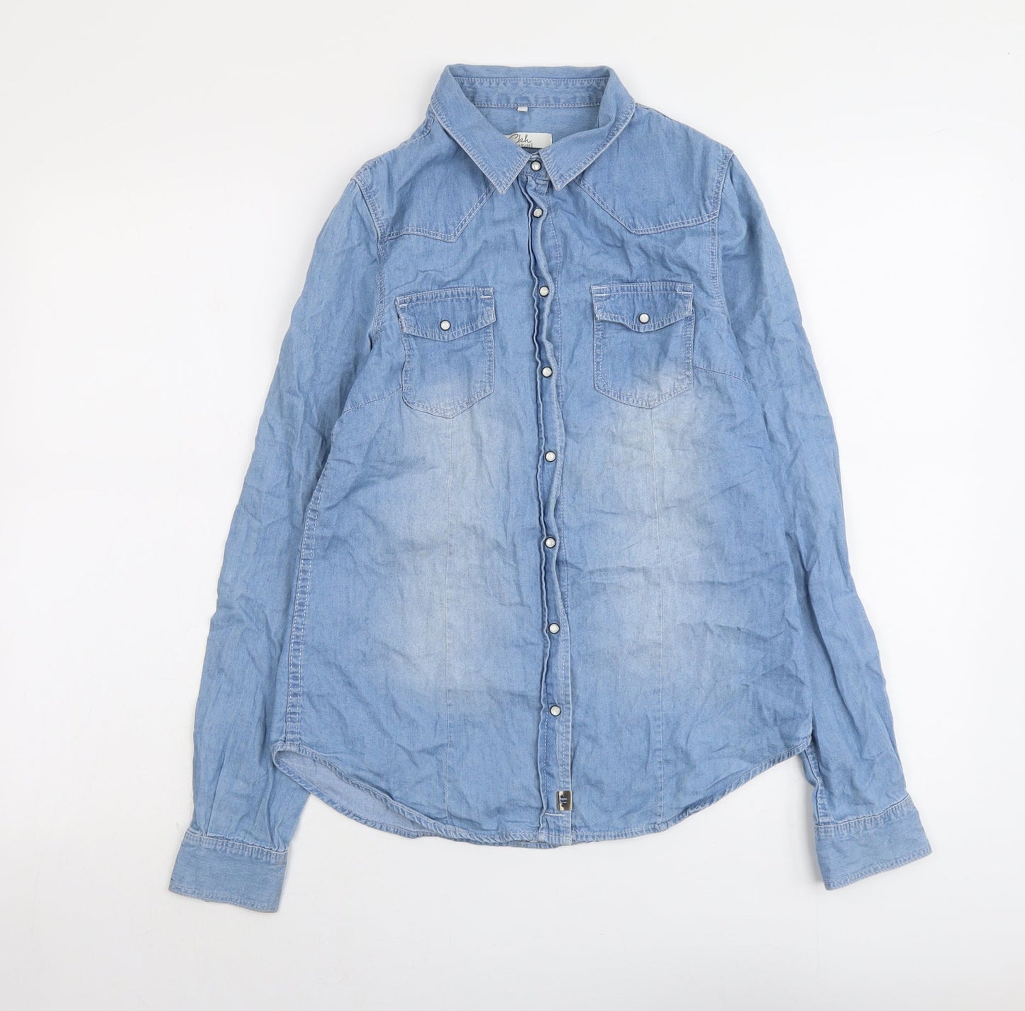 Clockhouse Womens Blue Cotton Basic Button-Up Size 6 Collared