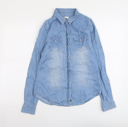 Clockhouse Womens Blue Cotton Basic Button-Up Size 6 Collared