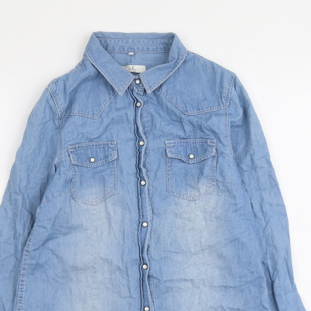 Clockhouse Womens Blue Cotton Basic Button-Up Size 6 Collared