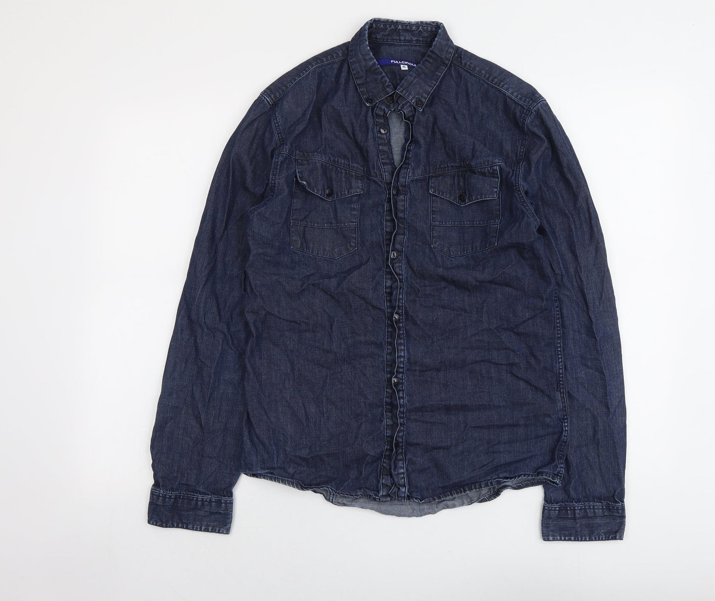 Full Circle Mens Blue Cotton Button-Up Size S Collared Button