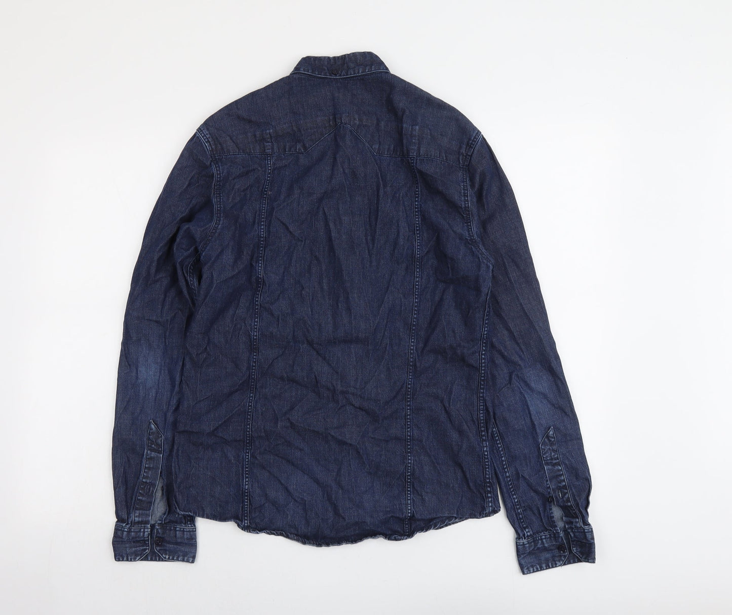 Full Circle Mens Blue Cotton Button-Up Size S Collared Button
