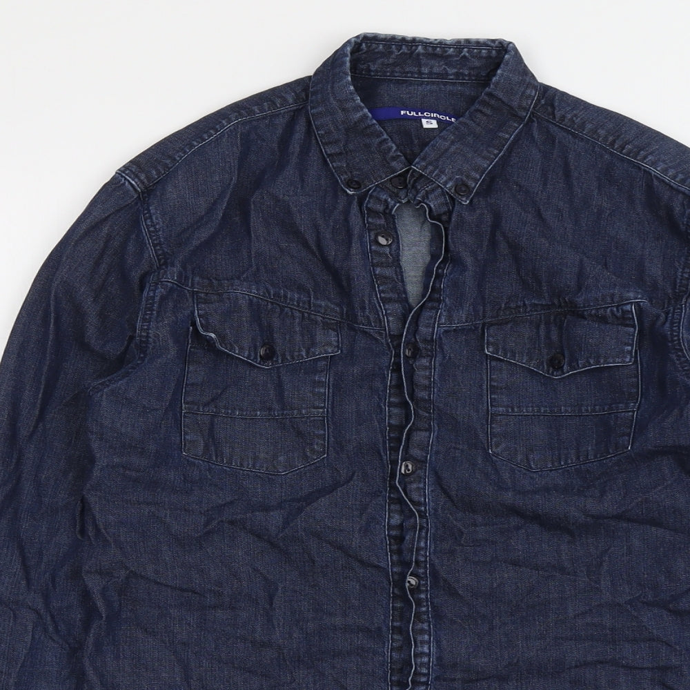 Full Circle Mens Blue Cotton Button-Up Size S Collared Button