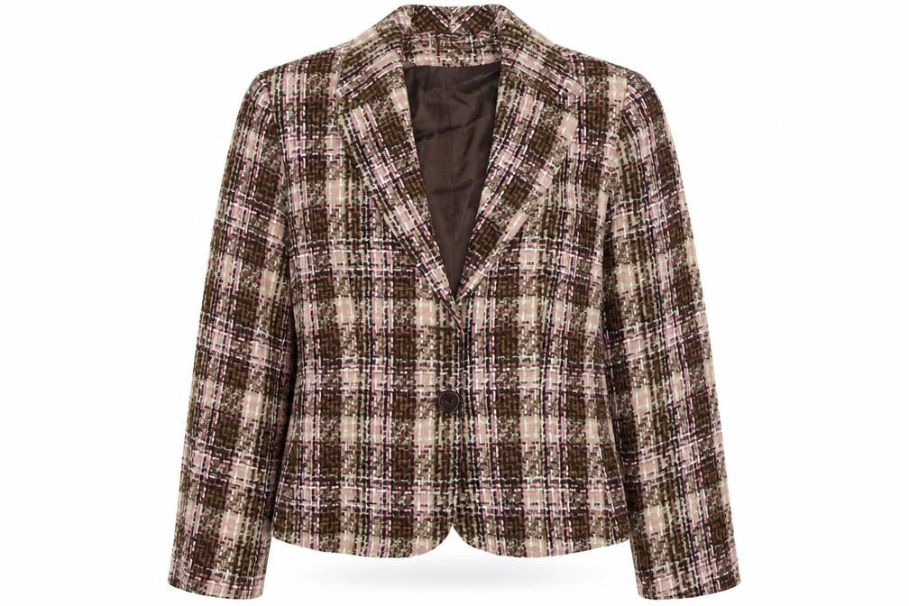 Allison Womens Brown Plaid Jacket Blazer Size 12 Button