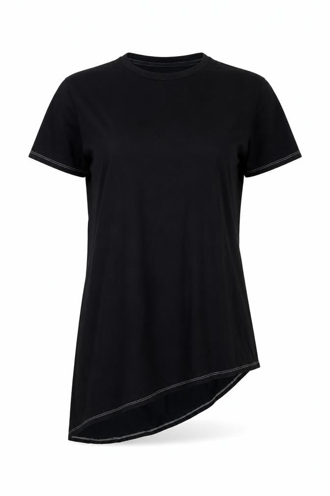 ASOS Womens Black Cotton Basic T-Shirt Size S Round Neck - Asymmetric