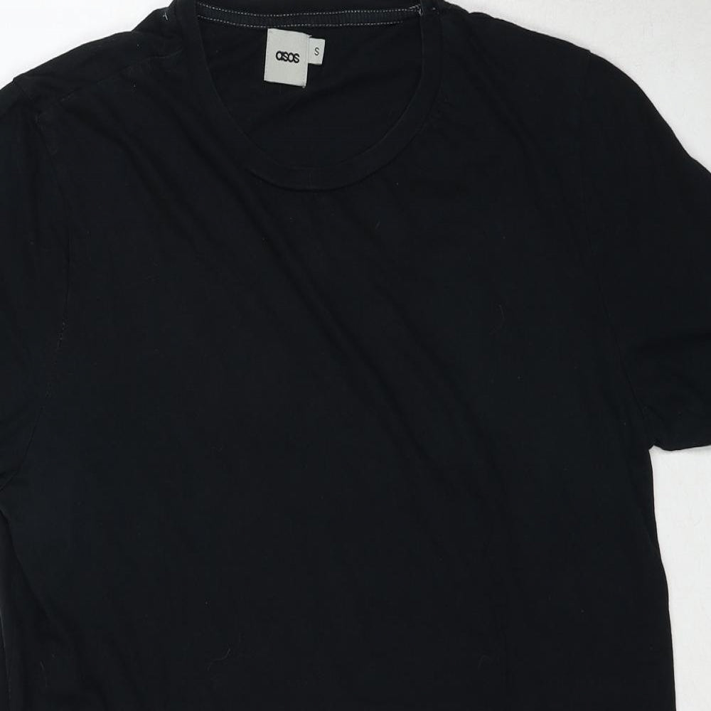 ASOS Womens Black Cotton Basic T-Shirt Size S Round Neck - Asymmetric