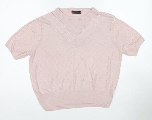 Marks and Spencer Womens Pink Round Neck Viscose Pullover Jumper Size 14