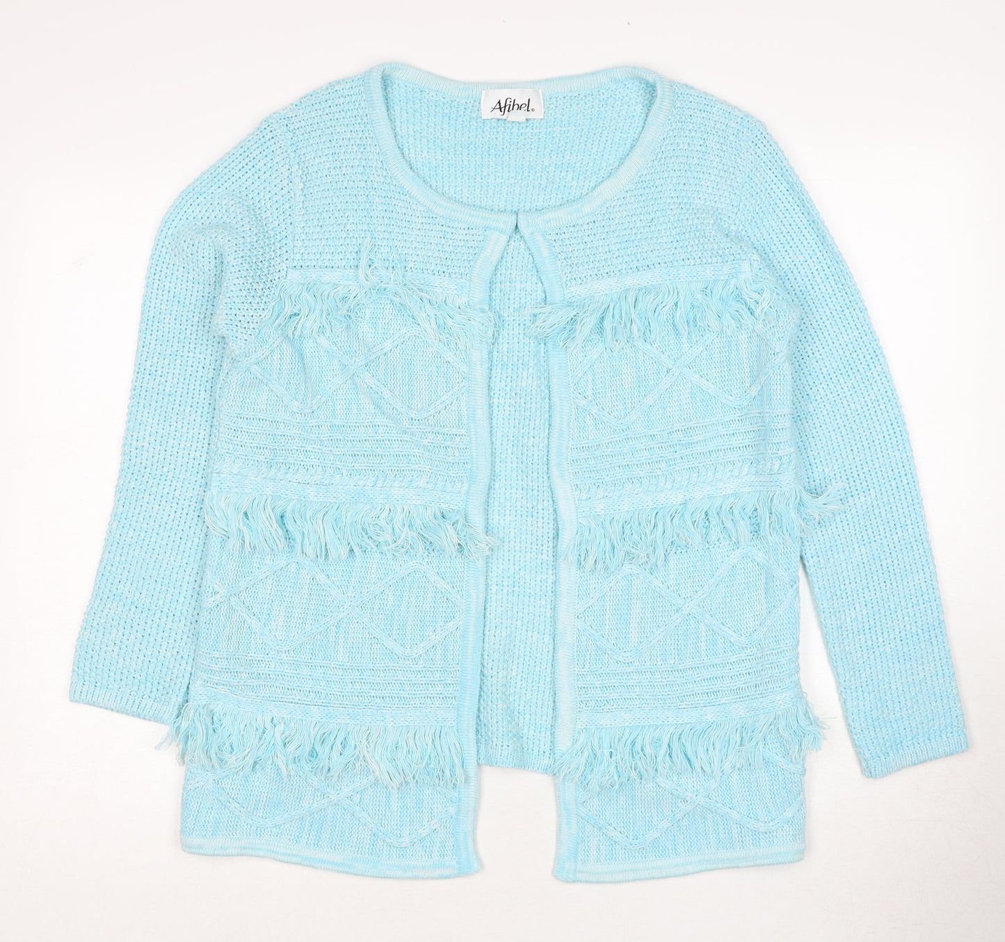 Afibel Womens Blue Round Neck Acrylic Cardigan Jumper Size 10 - Size 10-12