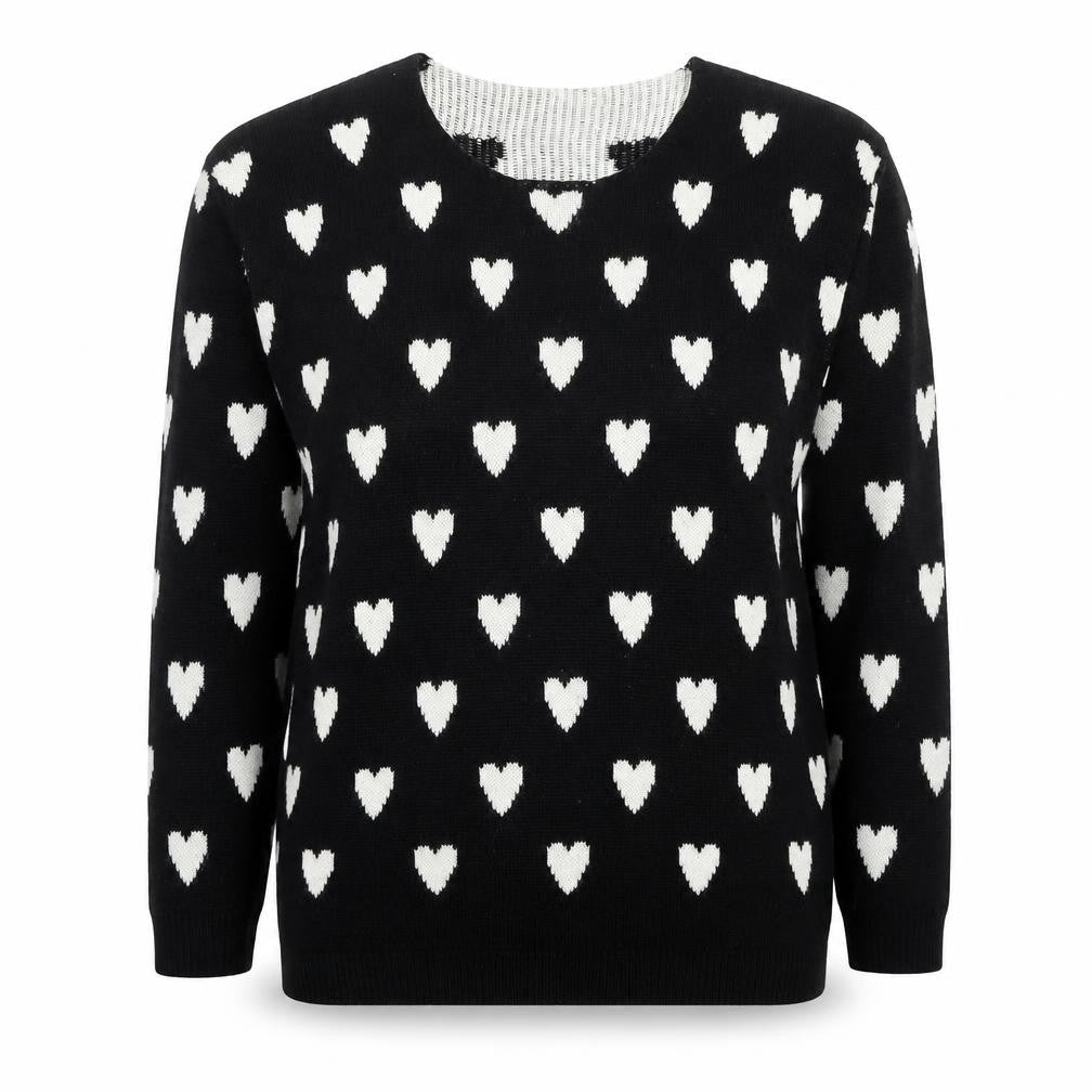 Quiz Womens Black Round Neck Geometric Acrylic Pullover Jumper Size S - Heart Pattern