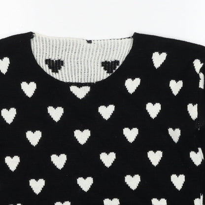 Quiz Womens Black Round Neck Geometric Acrylic Pullover Jumper Size S - Heart Pattern