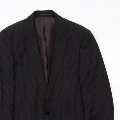 Butler & Webb Mens Black Striped Polyester Jacket Suit Jacket Size 38 Regular
