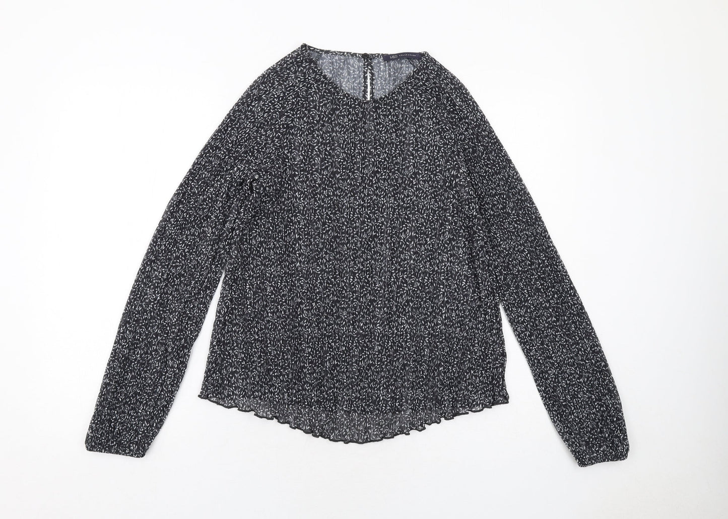 Marks and Spencer Womens Black Geometric Polyester Basic Blouse Size 10 Round Neck