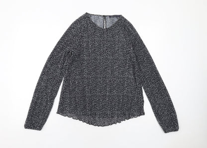 Marks & Spencer Womens Black Geometric Polyester Basic Blouse Size 10 Round Neck