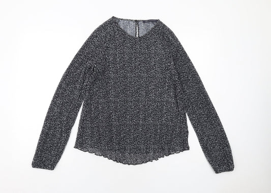 Marks and Spencer Womens Black Geometric Polyester Basic Blouse Size 10 Round Neck