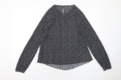 Marks & Spencer Womens Black Geometric Polyester Basic Blouse Size 10 Round Neck