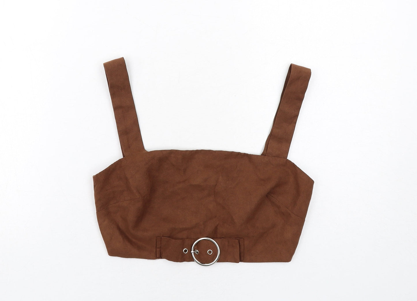 PRETTYLITTLETHING Womens Brown Polyester Cropped Tank Size 6 Square Neck