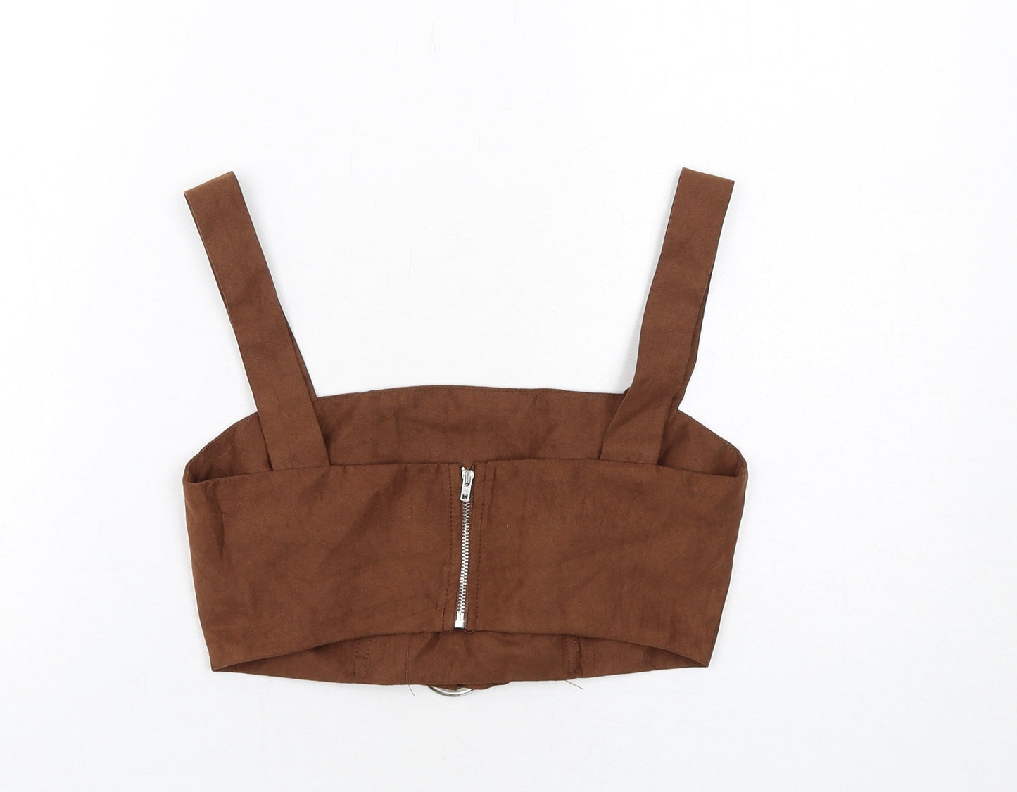 PRETTYLITTLETHING Womens Brown Polyester Cropped Tank Size 6 Square Neck