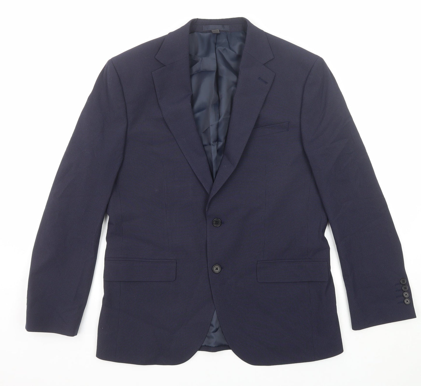 Marks and Spencer Mens Blue Striped Polyester Jacket Suit Jacket Size 38 Regular