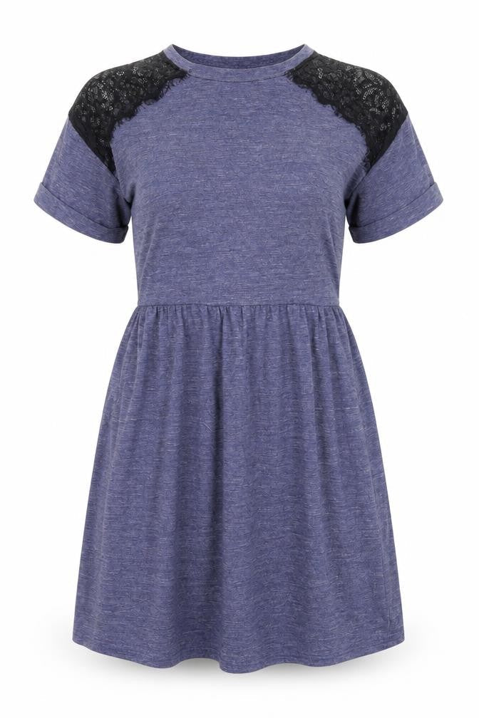 Topshop Womens Purple Polyamide A-Line Size 10 Round Neck Pullover - Lace Details