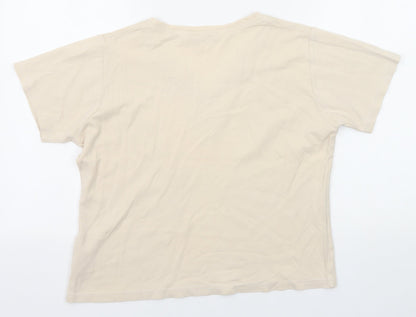 EWM Womens Beige Polyester Basic T-Shirt Size M V-Neck