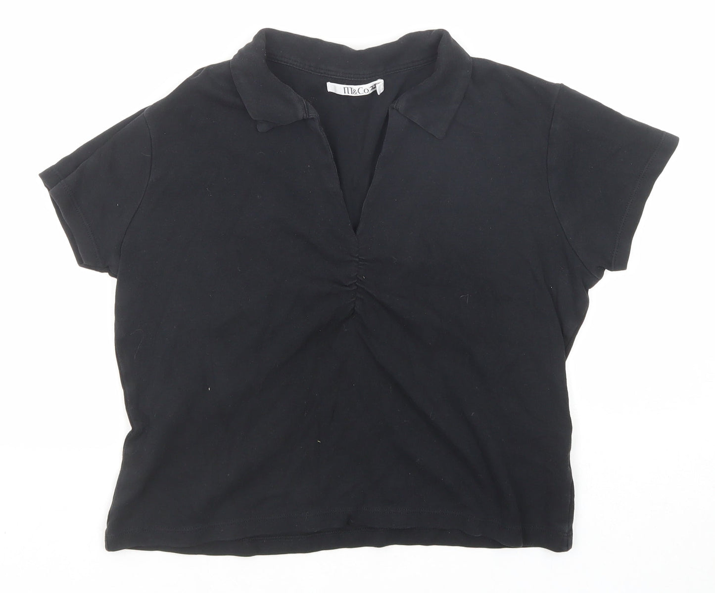 M&Co Womens Black Cotton Basic Polo Size M Collared