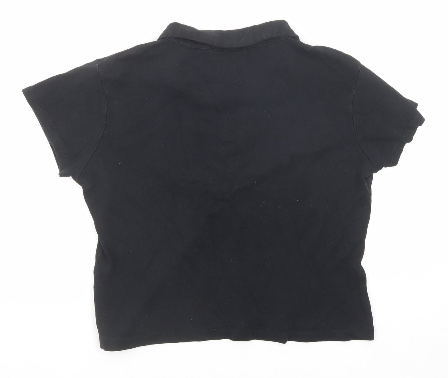 M&Co Womens Black Cotton Basic Polo Size M Collared