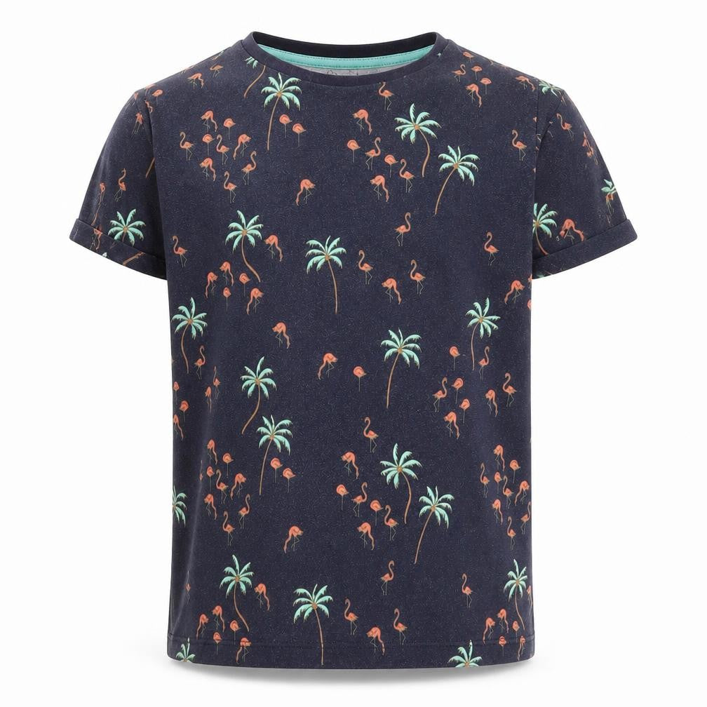 West Coast Boys Blue Geometric Cotton Basic T-Shirt Size 13 Years Round Neck Pullover - Palm Tree