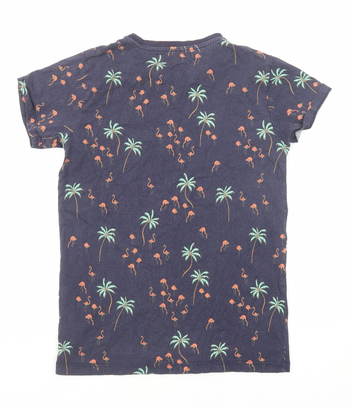West Coast Boys Blue Geometric Cotton Basic T-Shirt Size 13 Years Round Neck Pullover - Palm Tree
