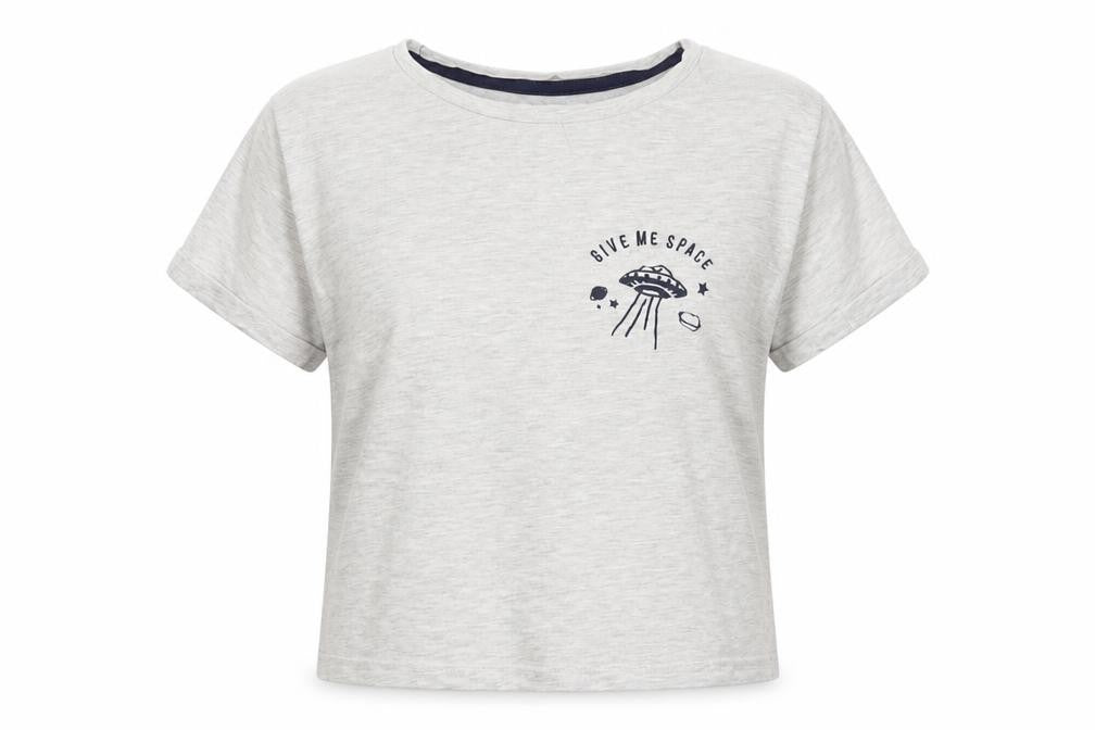 New Look Girls Grey Cotton Basic T-Shirt Size M Round Neck Pullover - Give Me Space