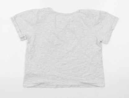 Back view of New Look girls’ grey cotton basic t-shirt, size M, round neck pullover - give me space