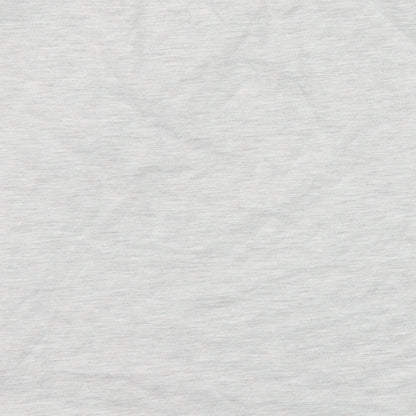 Brand and care label for New Look girls’ grey cotton basic t-shirt, size M, round neck pullover - give me space
