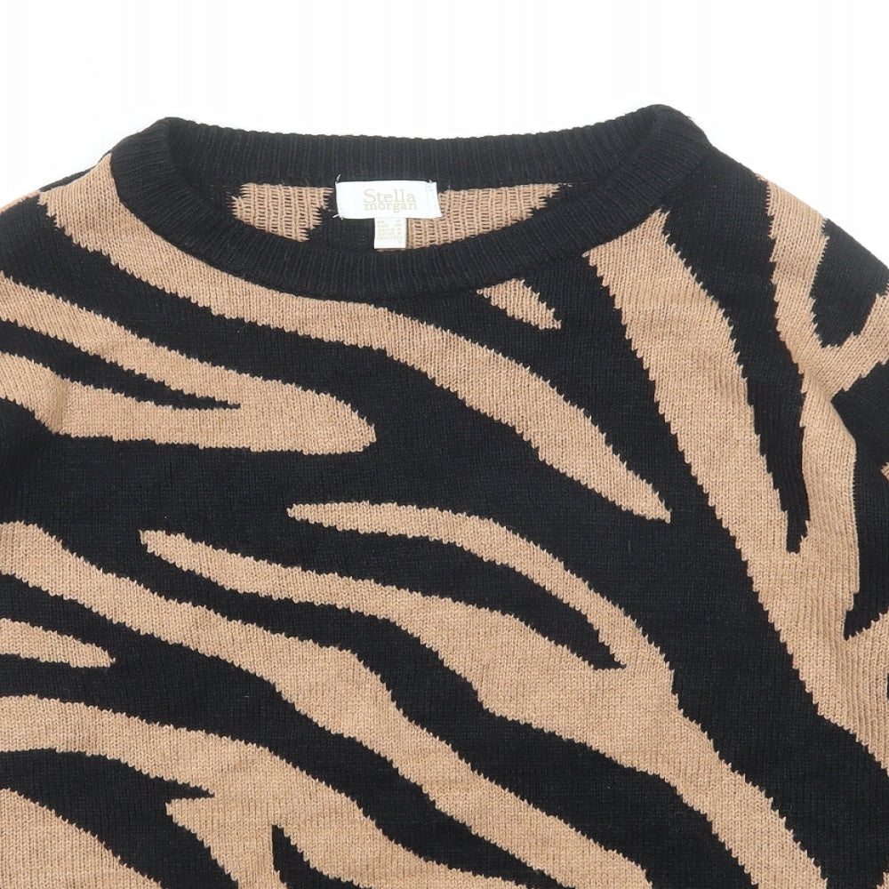 Stella Morgan Womens Beige Round Neck Animal Print Acrylic Pullover Jumper Size 8 - Tiger Pattern