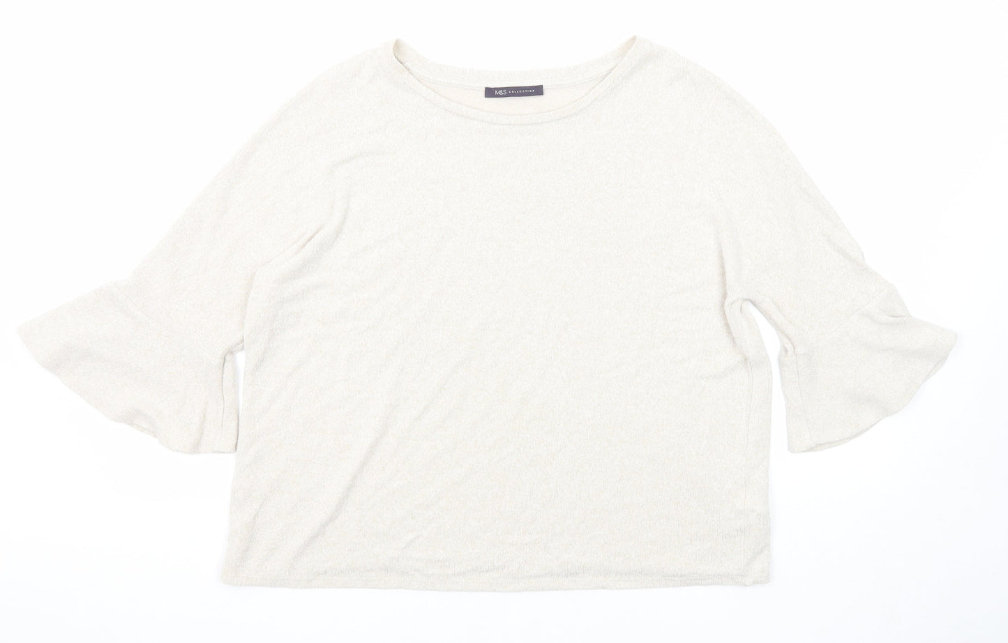 Marks and Spencer Womens Beige Round Neck Viscose Pullover Jumper Size 14