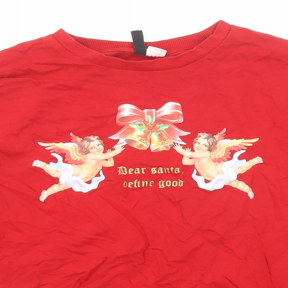 Divided by H&M Womens Red Cotton Pullover Sweatshirt Size M Pullover - Dear Santa Define Good